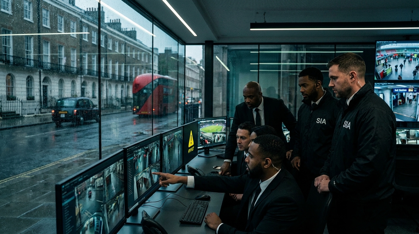 Group of security and public-safety professionals in formal business attire gathered in a professional setting.